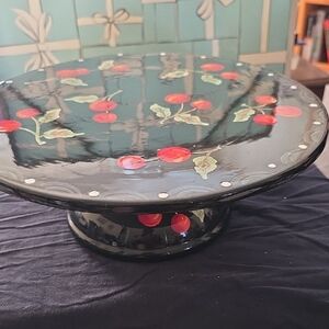 Elegant Black Cake Stand with Cherry Motif